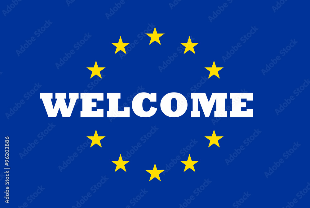 Welcome to European Union Massage on EU Flag Welcome to European Union Massage on EU Flag