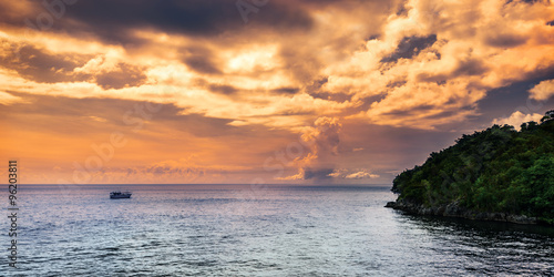 Panoramic sea view at afternoon in Trinidad and Tobago island