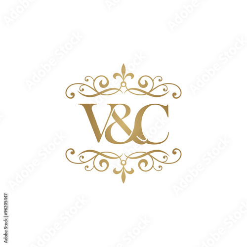 V&C Initial logo. Ornament ampersand monogram golden logo