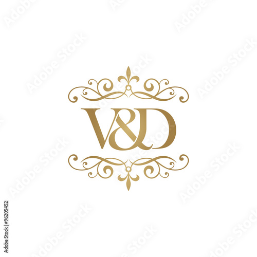 V&D Initial logo. Ornament ampersand monogram golden logo