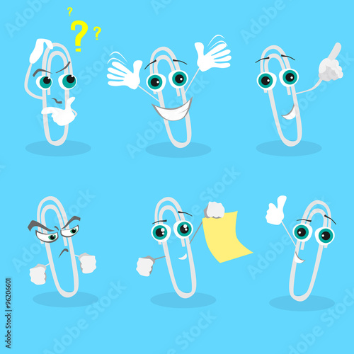 Paperclip Cartoon Character Set Collection Happy Smile Clip