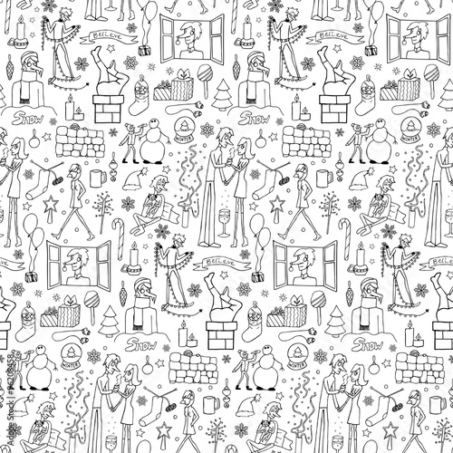 Seamless hand drawn doodle winter pattern