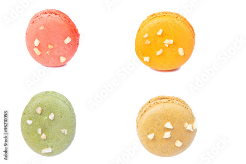 Sweet and colourful french macaroons or macaron on white background, Dessert 