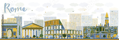 Abstract Rome skyline with color landmarks. Some elements have transparency mode different from normal