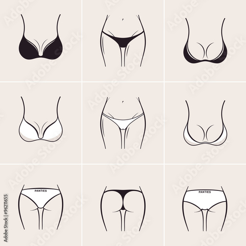 Sexy women bra and panties icons logos
