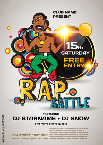 Vector night party rap battle invitation. Vector template graphi