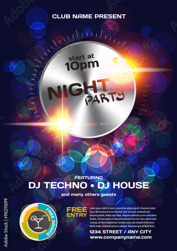 Vector night party invitation techno style. Vector template grap