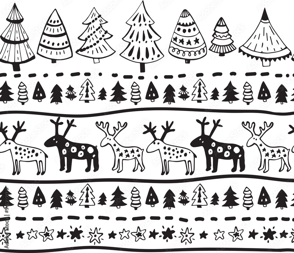 Vector seamless pattern with hand drawn christmas elements