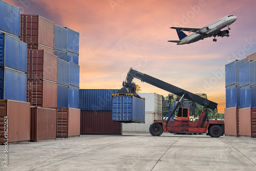 Wallpaper Mural Container Cargo freight ship and Air plan for Logistic Import Export Torontodigital.ca