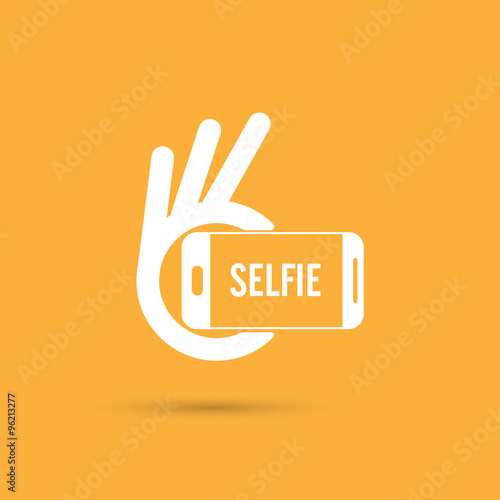Taking selfie portrait photo on smart phone concept icon. Selfie