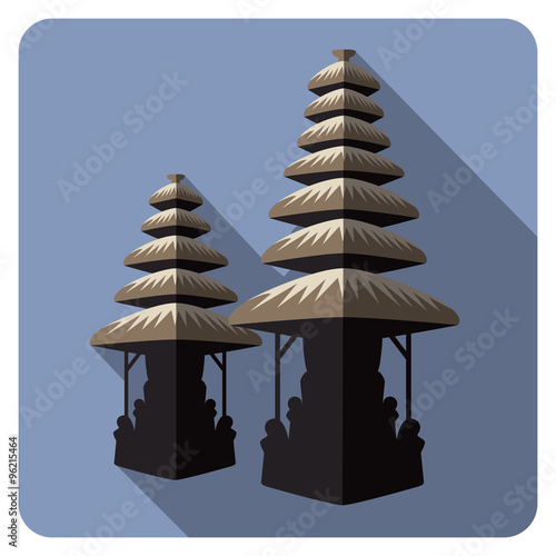Traditional balinese architecture, temple. Flat icons. 