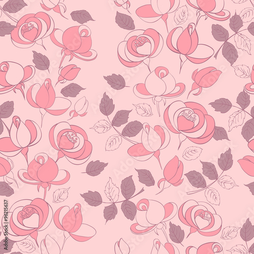 roses floral seamless pattern in retro style