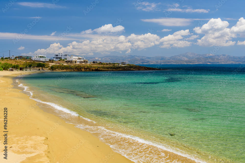 The beautiful sandy beach, Paros island, Cyclades, Greece.
