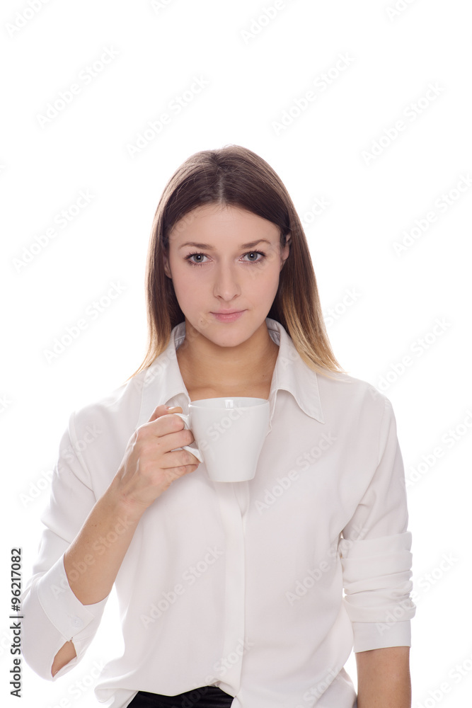 Girl with a cup of coffee isolated on white Girl with a cup of coffee isolated on white