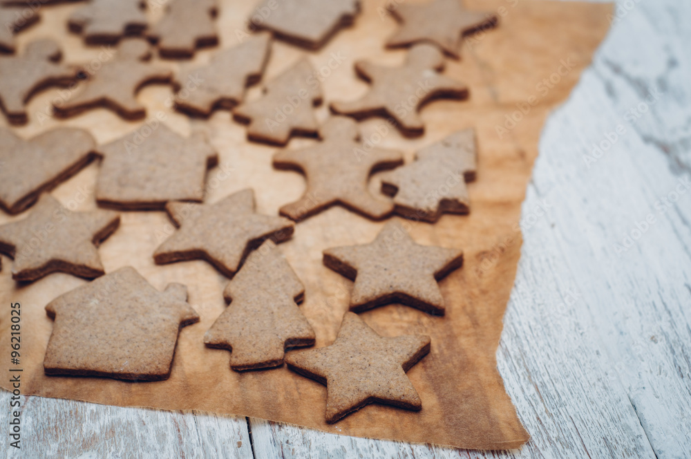Christmas ginger cookies on wooden background Christmas ginger cookies on wooden background