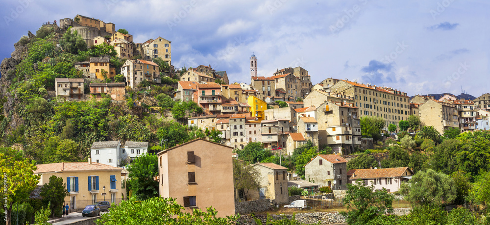 Corte - impressive medieval town in Corsica, panoramic view 