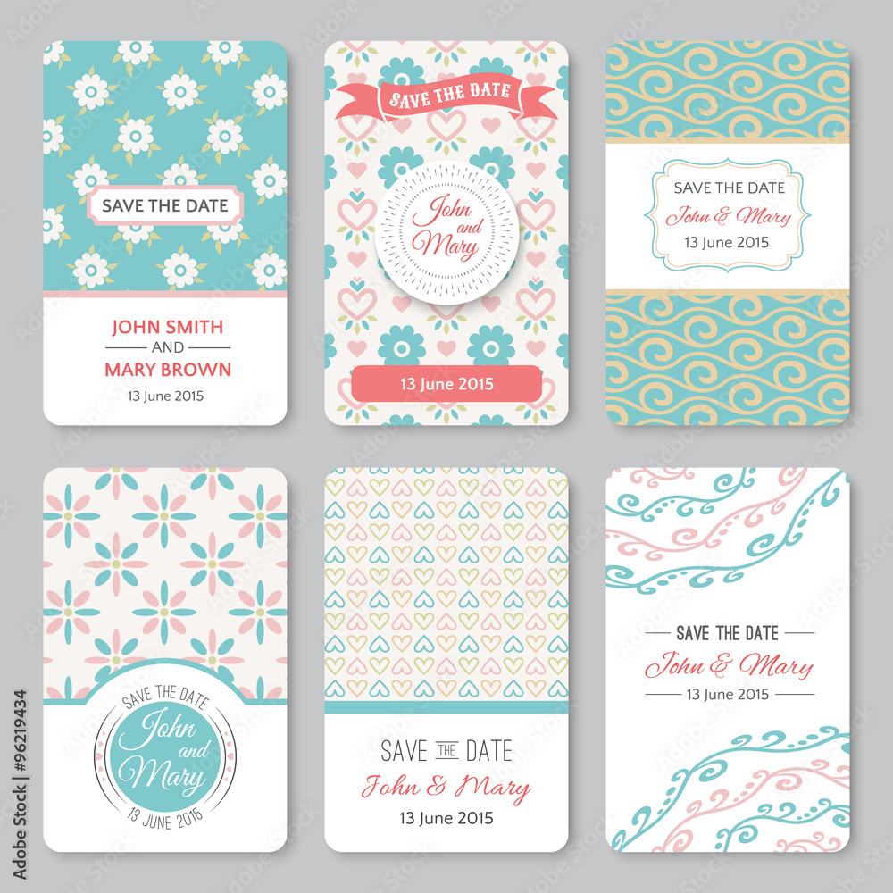 Set of perfect wedding templates with pattern theme
