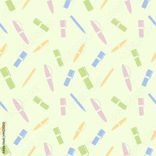 Seamless vector pattern, light pastel colorful chaotic background with stationery