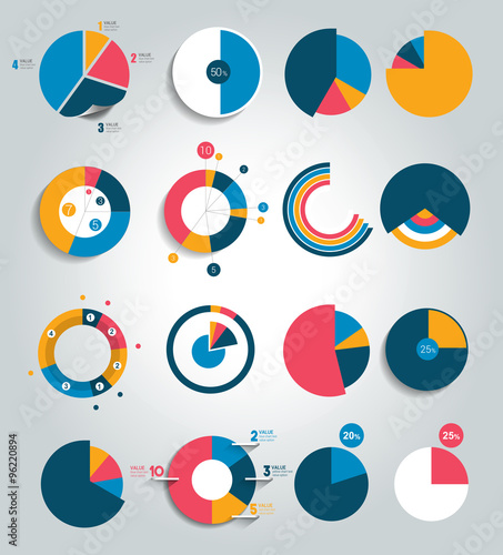 Big set of round, circle chart, graph. Simply color editable. Infographics elements.