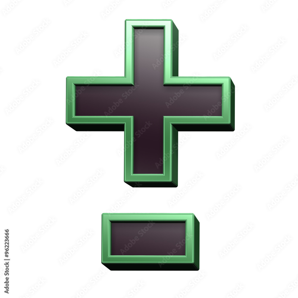 Hyphen, minus, plus marks from black with green shiny frame alphabet set, isolated on white. Computer generated 3D photo rendering. Hyphen, minus, plus marks from black with green shiny frame alphabet set, isolated on white. Computer generated 3D photo rendering.