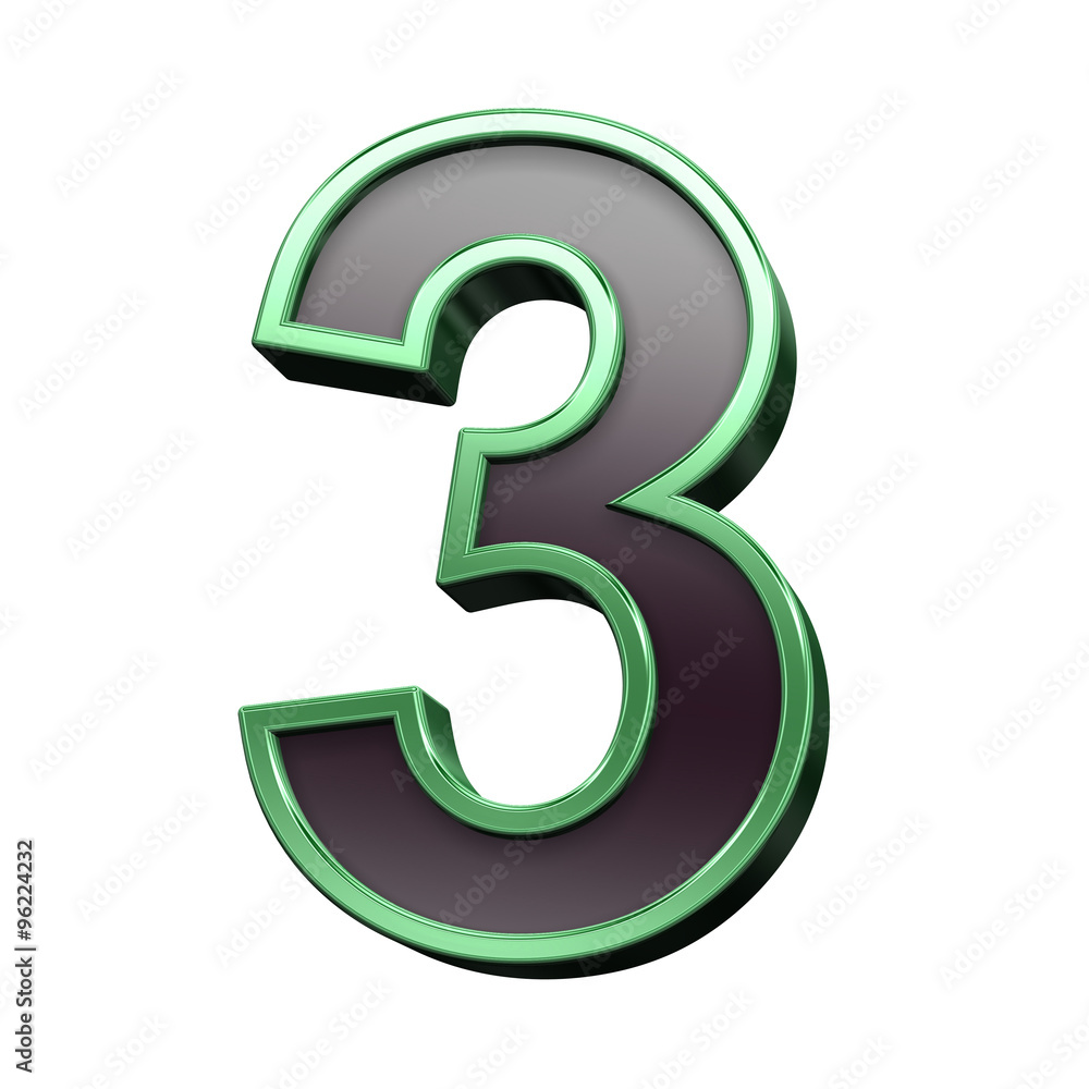 One digit from black with green shiny frame alphabet set, isolated on white. Computer generated 3D photo rendering. One digit from black with green shiny frame alphabet set, isolated on white. Computer generated 3D photo rendering.