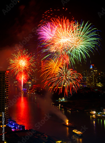bangkok firework on river ,Thailand