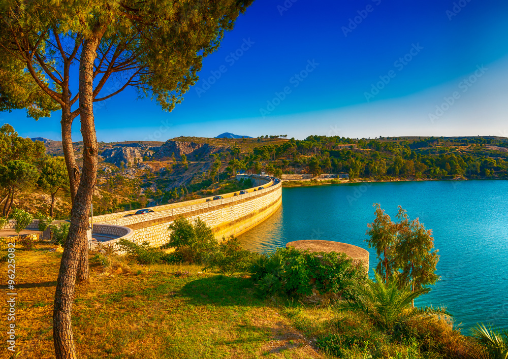 the Marathonas dam at Marathonas lake near Athens in Greece. HDR processed