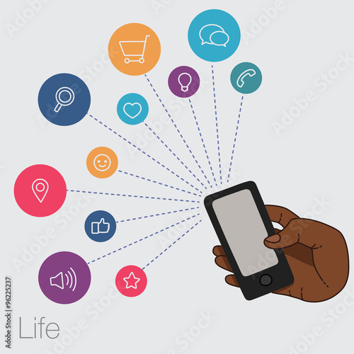 Wallpaper Mural Demonstration display of a mobile phone. A set of line drawings of hands with smartphones - Internet technologies in the smartphone - Online services in the smartphone Torontodigital.ca