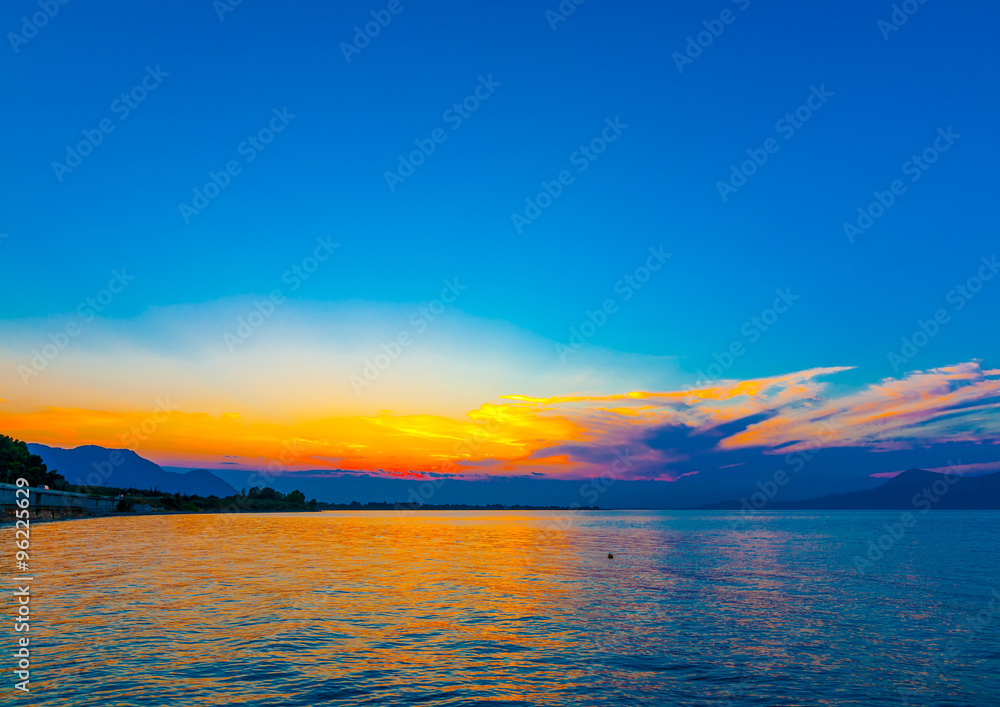 beautiful sea sunset at evoikos gulf in central Greece