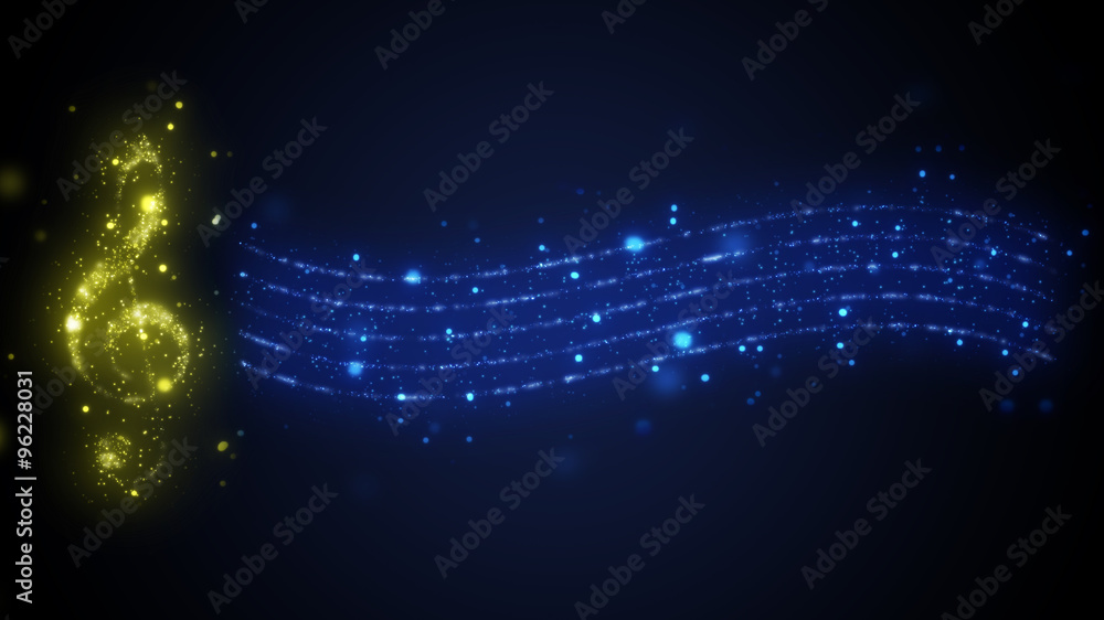Fototapeta premium illustration of treble clef and pentagram on blue background
