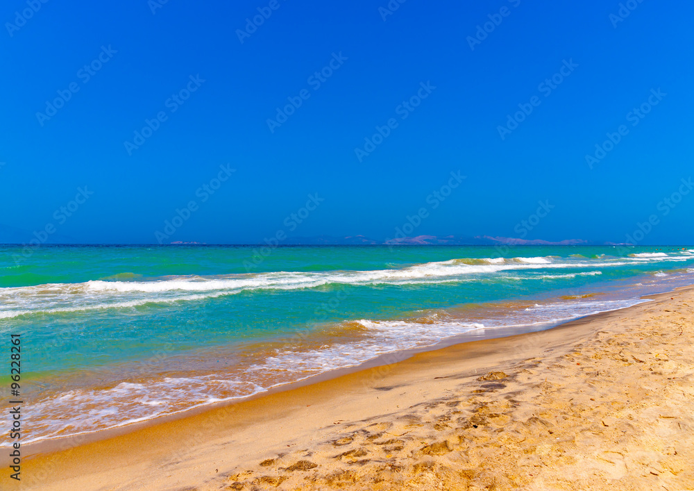 the beautiful tropical Tam - Tam beach near Kardamaina village at Kos island in Greece
