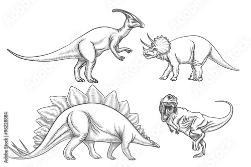 Dinosaurs vector set. Hand drawn illustration