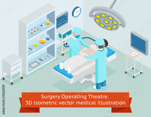 Surgery operating theatre. 3D isometric vector medical illustration