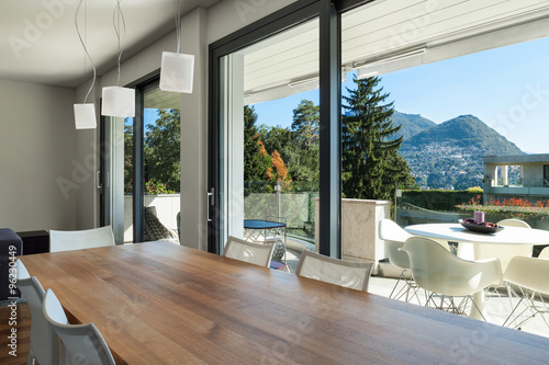 Interior  dining room with wooden table