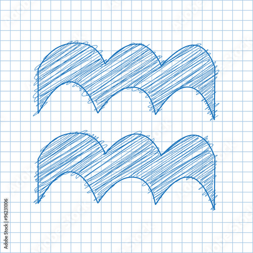 Aquarius, 21 January - 19 February. HOROSCOPE SIGNS OF THE ZODIAC - Ballpen blue Scribble on a checkered paper background. 