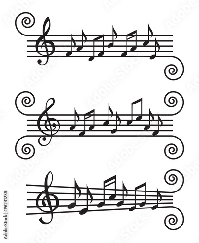 monochrome illustration of music notes on stave