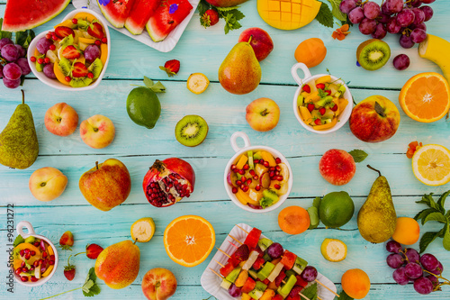 Fototapeta Naklejka Na Ścianę i Meble -  Fruit salad - diet, healthy breakfast, weight loss concept