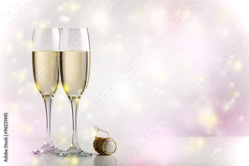 Two champagne glasses with copy space