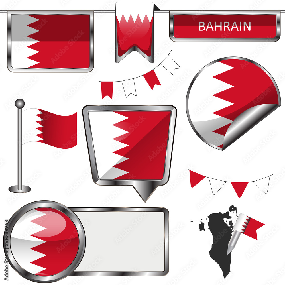 Obraz premium Glossy icons with flag of Bahrain