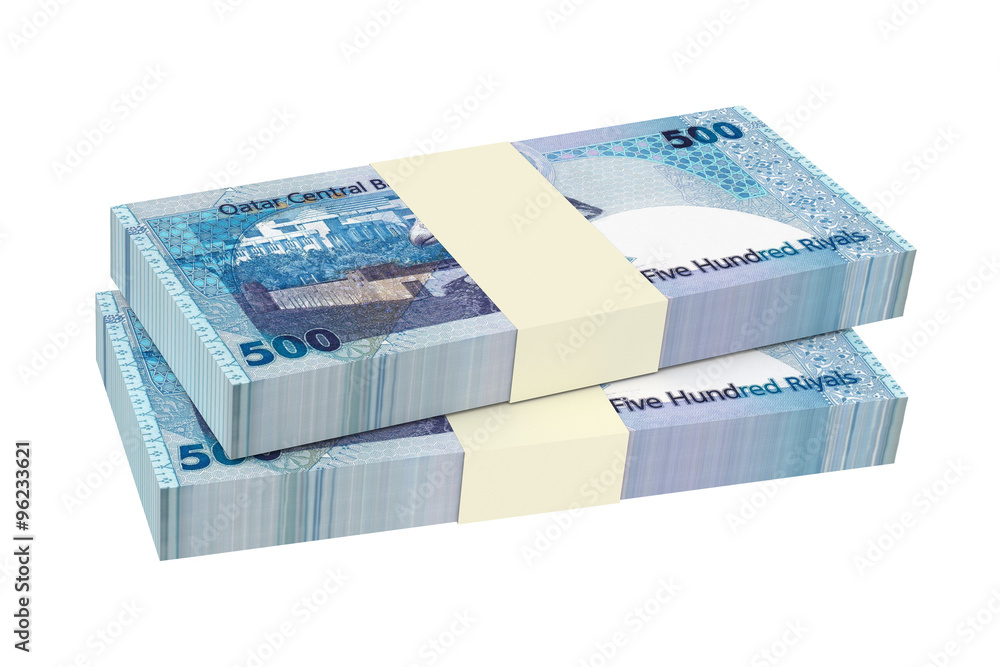 Qatar riyal bills isolated on white background. Computer generated 3D photo rendering. Qatar riyal bills isolated on white background. Computer generated 3D photo rendering.