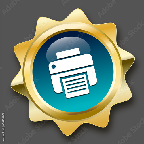 Print seal or icon with printer symbol. Glossy golden seal or button.