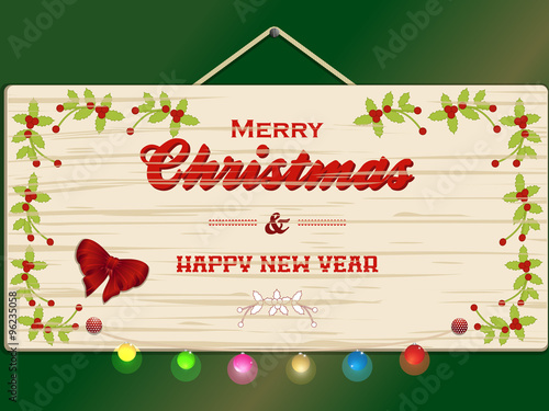 Merry Christmas and New Year wooden sign