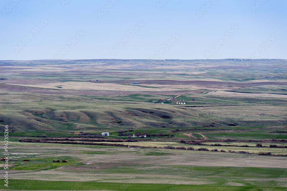 farmland green fields in Grassland National Park, Saskatchewan, Canada	