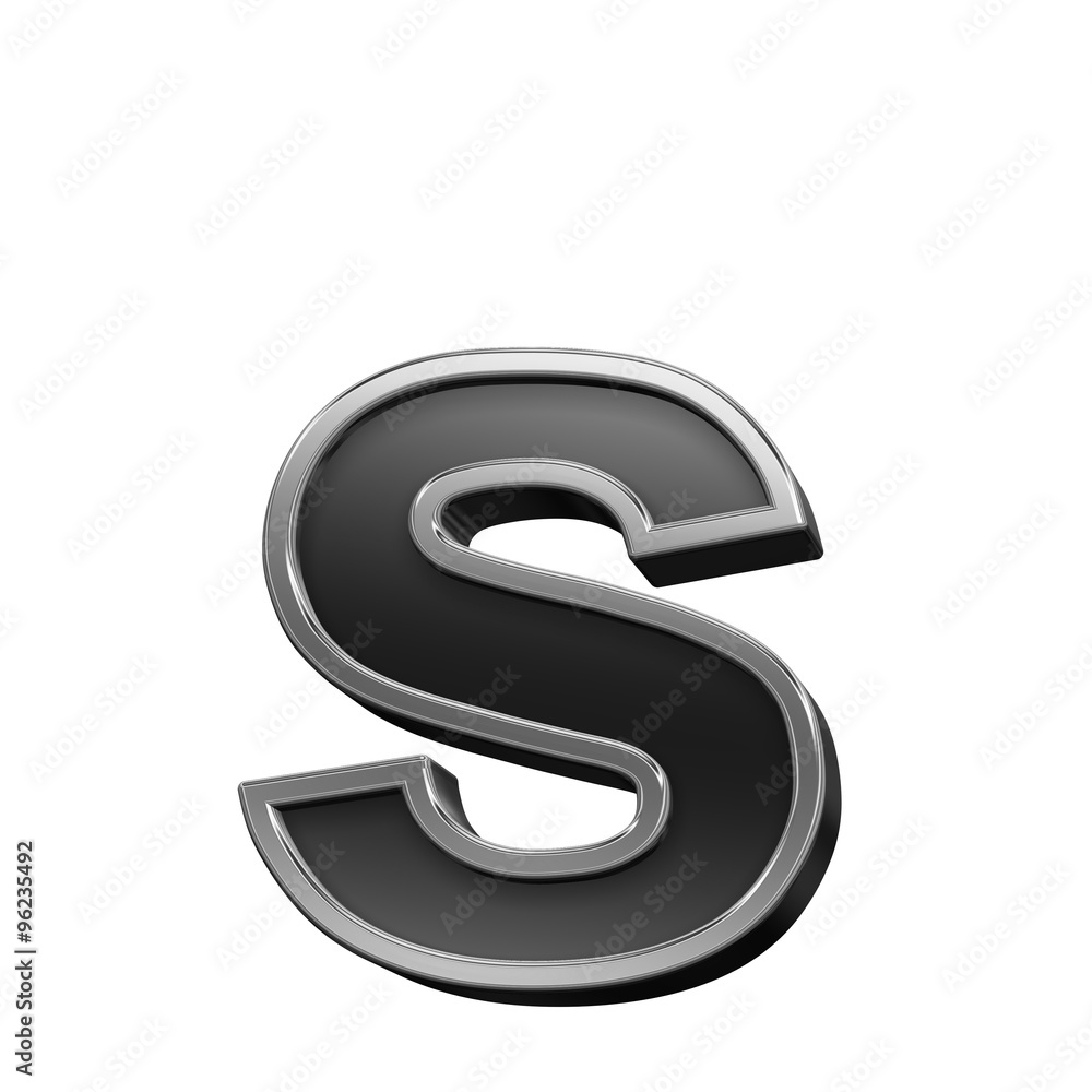 Naklejka premium One lower case letter from black with silver shiny frame alphabet set, isolated on white. Computer generated 3D photo rendering.