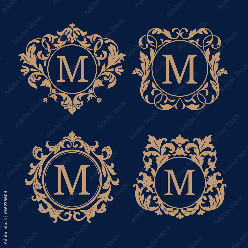 Set of elegant floral monograms