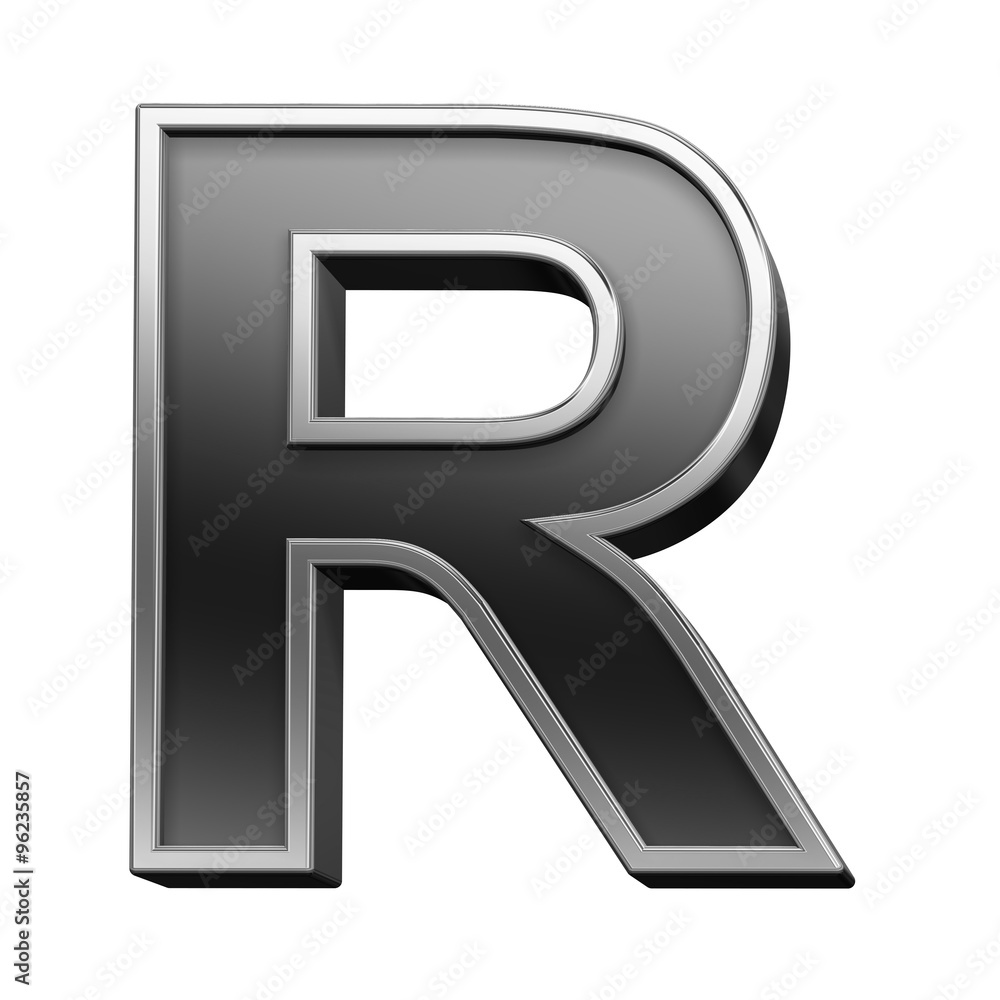 One letter from black with silver shiny frame alphabet set, isolated on white. Computer generated 3D photo rendering. One letter from black with silver shiny frame alphabet set, isolated on white. Computer generated 3D photo rendering.