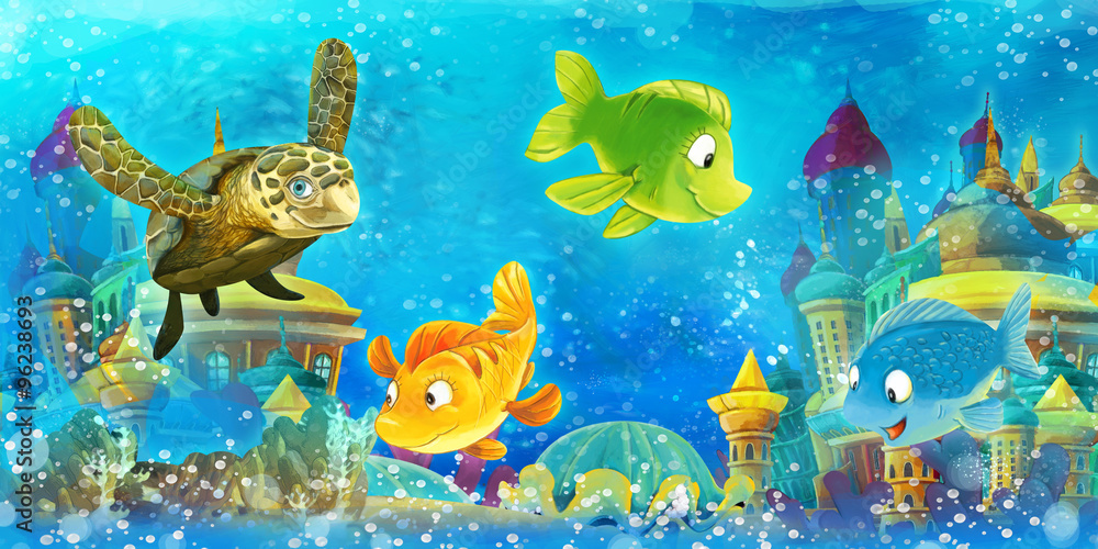 Fototapeta Kreskówka podwodne zwierzęta - ilustracja dla dzieci