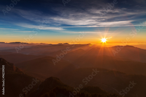 Sunrise over the mountain ridges
