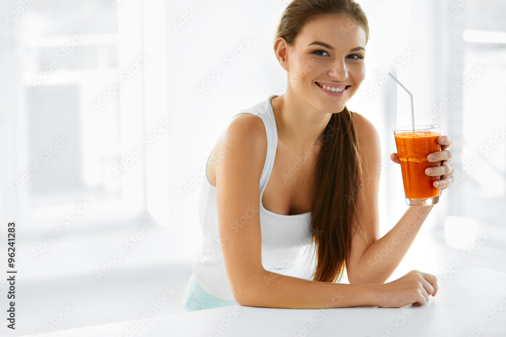 Healthy Nutrition. Happy Smiling Vegetarian Woman Drinking Fresh Raw Carrot Detox Vegetable Juice. Healthy Eating And Food, Diet And Lifestyle Concept. Drink Smoothie. Health Care And Beauty Concept. Healthy Nutrition. Happy Smiling Vegetarian Woman Drinking Fresh Raw Carrot Detox Vegetable Juice. Healthy Eating And Food, Diet And Lifestyle Concept. Drink Smoothie. Health Care And Beauty Concept.