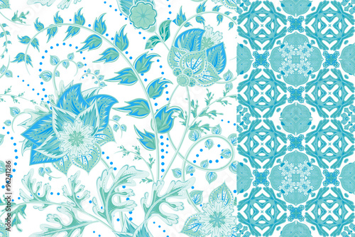 Fototapeta Naklejka Na Ścianę i Meble -  Seamless floral patterns set. Vintage flowers backgrounds and borders with leave. Vector ornaments